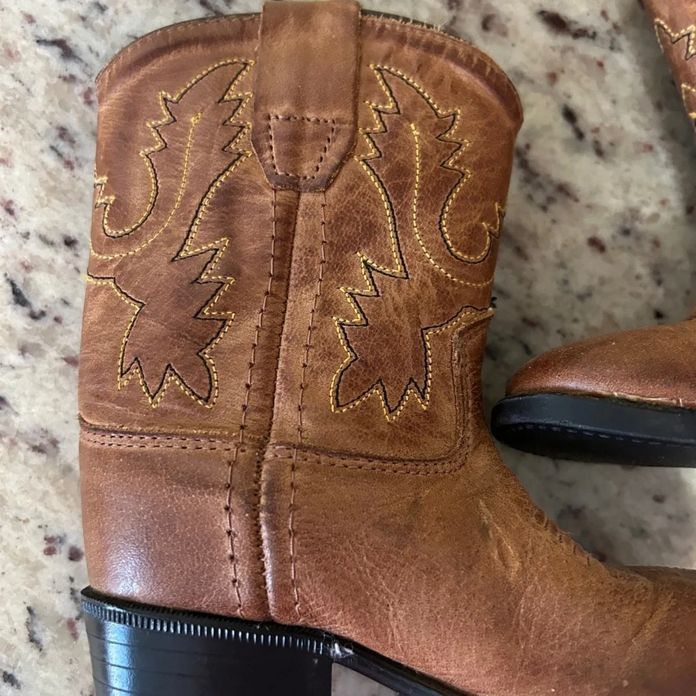 Old West Tan Leather Cowboy Boots with Brown Accents Toddler 5 - Picture 2 of 7